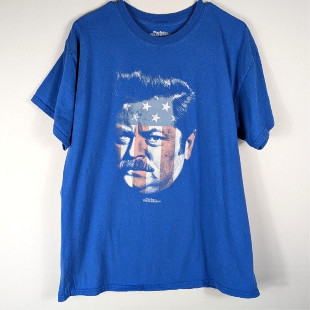 Parks and Recreation Ron Swanson Tee Ripple Junction L Blue Graphic Shirt